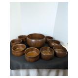 Walnut Wooden Salad Bowl Set Vintage