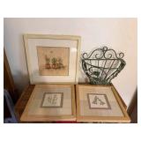 Three Green Plant Pictures & Basket