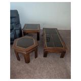 3pc Wood & Glass Coffee & End Table Set