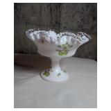 Vintage Fenton Silvercrest Violets Footed Bowl