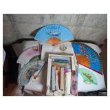 LOT Vintage Paper & Plastic Painted Fans