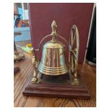 Mounted Brass Nautical Ships Wheel Bell