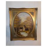 Vintage Cottage Estate Painting - Gold Frame