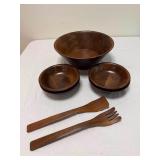 Vintage Walnut Wood Salad Set