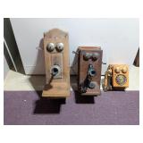 3 Antique Wood Telephones