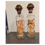 Pair Vintage Sportsman Decanters