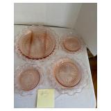 #3 4pc Pink Depression Lace Platters/Plates