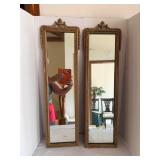 Pair Vintage Gold Panel Wall Mirrors