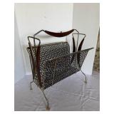 Mid Century Brass & Wood Magazine Rack