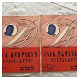 (2) Jack Dempsey Autographed Menus 1950