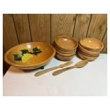 Hand Painted Vintage Wood Salad Bowl Set