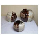 3pc kakewake Brown & White Pottery Jars