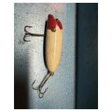Vintage Glass eye Red/White wooden fishing Lure