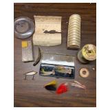 Vintage Cordell lure, lead wire, fly ties etc