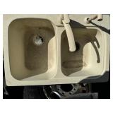 Enamel off white 2 well drop in sink w/ faucet
