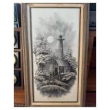 Vintage Peters Framed lighthouse Oil Painting