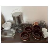 Vintage soup crocks, casserole dish, Beer mugs, et