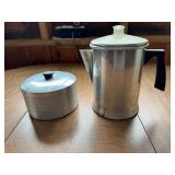Vintage aluminum coffee pot and grease tin