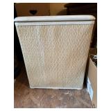 Vintage clothes hamper & box of hangers