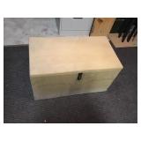 2 drawer Metal filing cabinets, wooden lock box