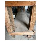Wooden shop bench, 2 vice clamps,& outlets