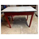 Enamel White Top Table with red legs