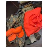Raincoat, Orange rain bibs, orange hats, gloves