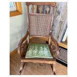 Antique Wooden Rocker w/ green velvet seat