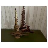 Deer scene Metal & wood sculpture