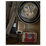 Stainless mixing bowls, vintage strainer etc