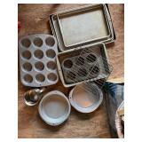 Muffin tins, cookie sheets, kitchen gadgets etc