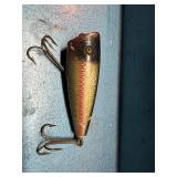 Vintage glass eye striped wooden fishing lure