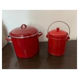Large Enamel red Stock pot & Red compost Pot