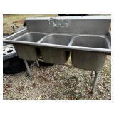 Stainless three bay sink with fixtures