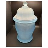 Blue satin frosted Ginger Jar & blue satin basket