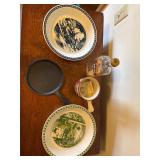 Vintage JR Watkins liniment bottle, plates, etc