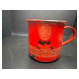 Vintage red enamel wear cup with Humpty Dumpty