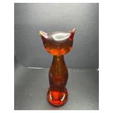 Vintage MCM Amber glass cat paperweight