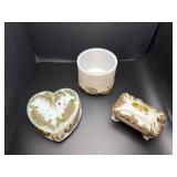 Antique Victorian handpainted milk glass boxes