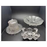 Vintage cut, glass, sugar, holder, hobnailed dish,