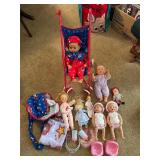 Vintage baby doll, stroller, etc.