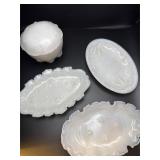 Antique Victorian milk glass dresser trays