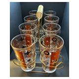 Vintage Culver highball glasses with gold caddy