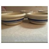 Roseville pottery, blue  striped bowls