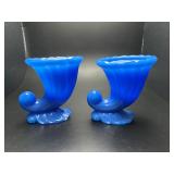 Vintage Carolina blue slag glass cornucopias