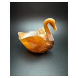 Vintage Imperial caramel slag glass open Swan dish