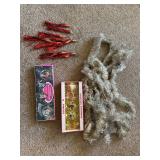 Vintage Christmas ornaments, garlands, tassels