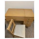 Vintage White Sewing Machine, desk & chair