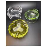 Vintage uranium glass, clear, yellow Ashtrays