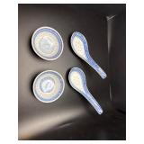 Vintage blue and white Chinese soup spoons & bowls